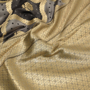Cement Gray Rangkart Mashru Satin Silk Banarasi Saree