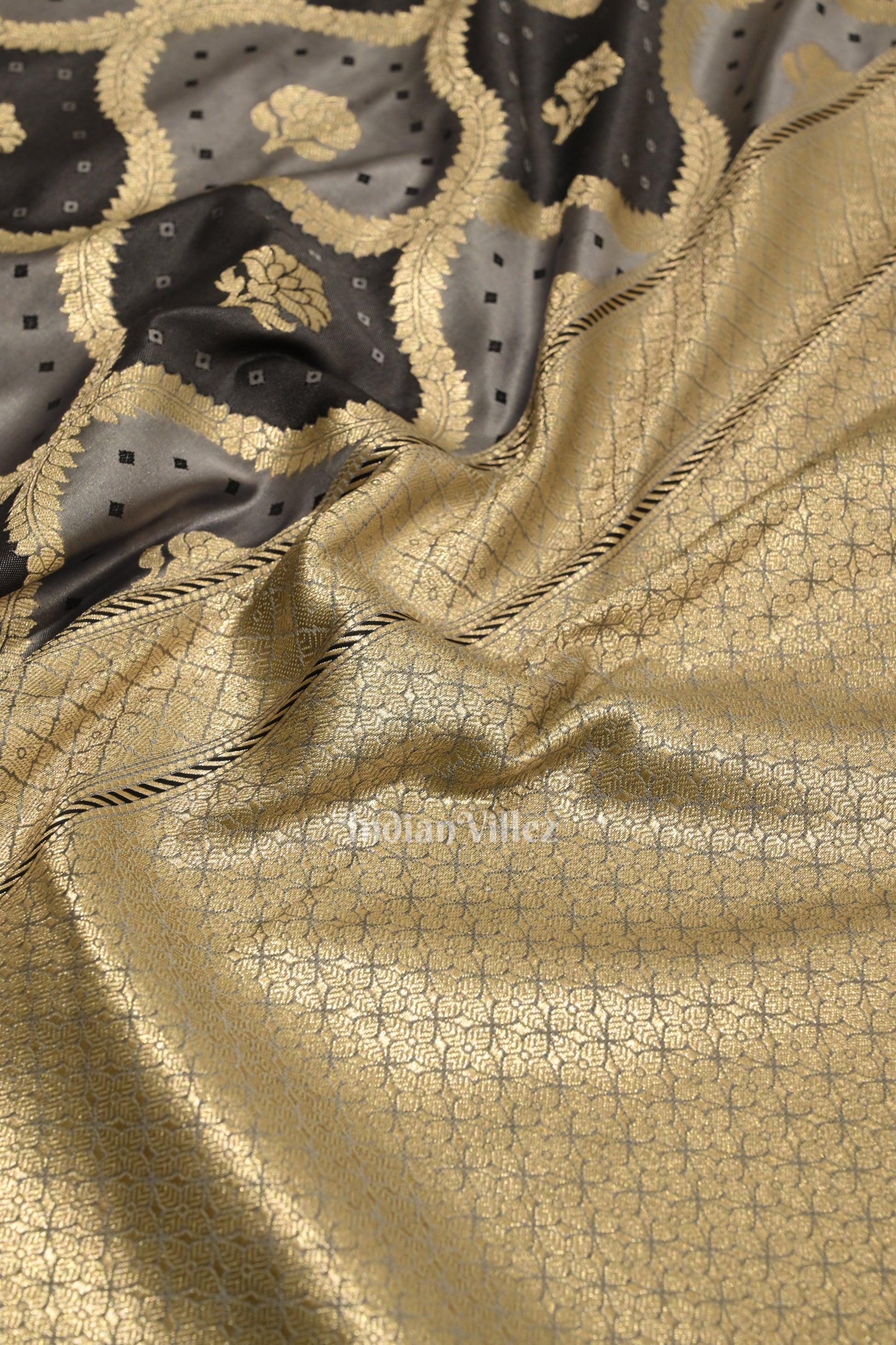 Cement Gray Rangkart Mashru Satin Silk Banarasi Saree