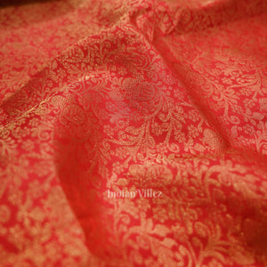 Hot Red pure authentic Kanjivaram Silk Saree with  Zari Brocade