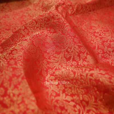 Hot Red pure authentic Kanjivaram Silk Saree with  Zari Brocade
