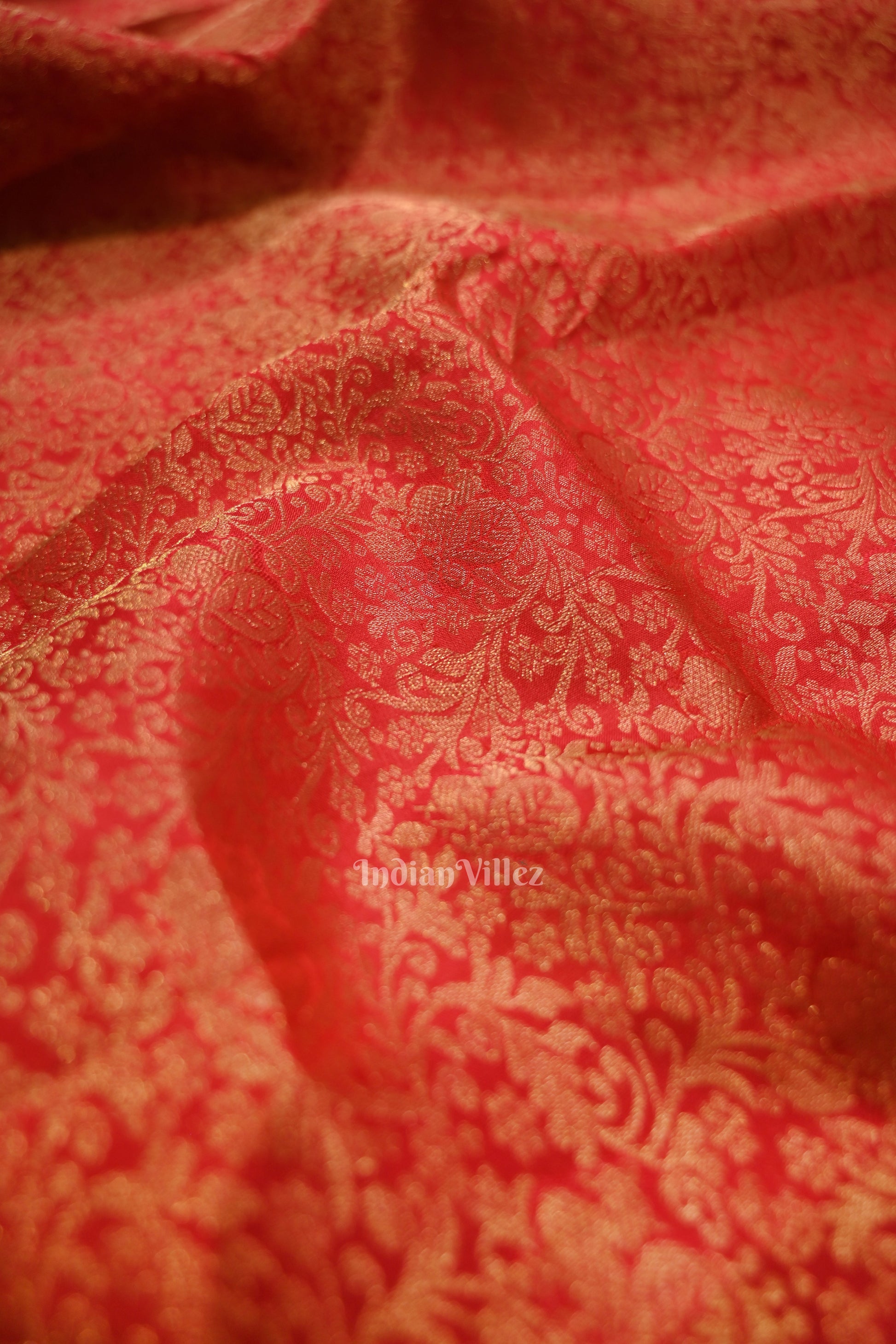 Hot Red pure authentic Kanjivaram Silk Saree with  Zari Brocade