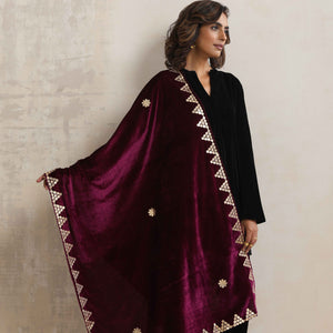 trueBrowns Wine Velvet Gota Patti Stole