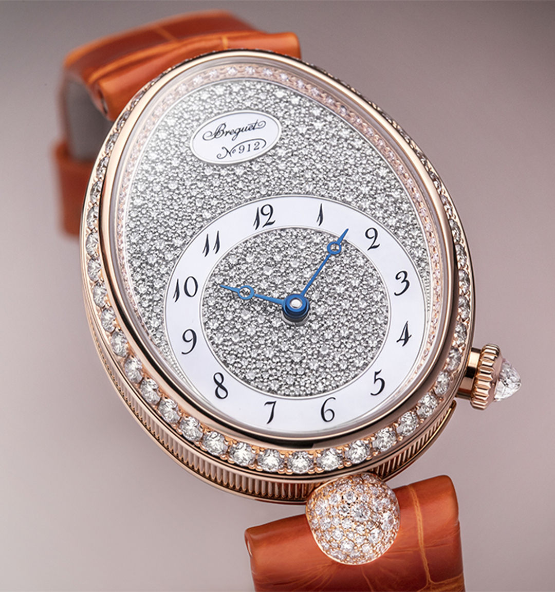 Breguet Reine Pave Dial Brown Strap Gold Touch Watch for Women