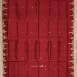 Maroon Red Cream Hazar Buti Bomkai Tussar Silk Saree with Sarabandha Anchal