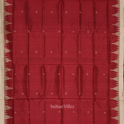 Maroon Red Cream Hazar Buti Bomkai Tussar Silk Saree with Sarabandha Anchal
