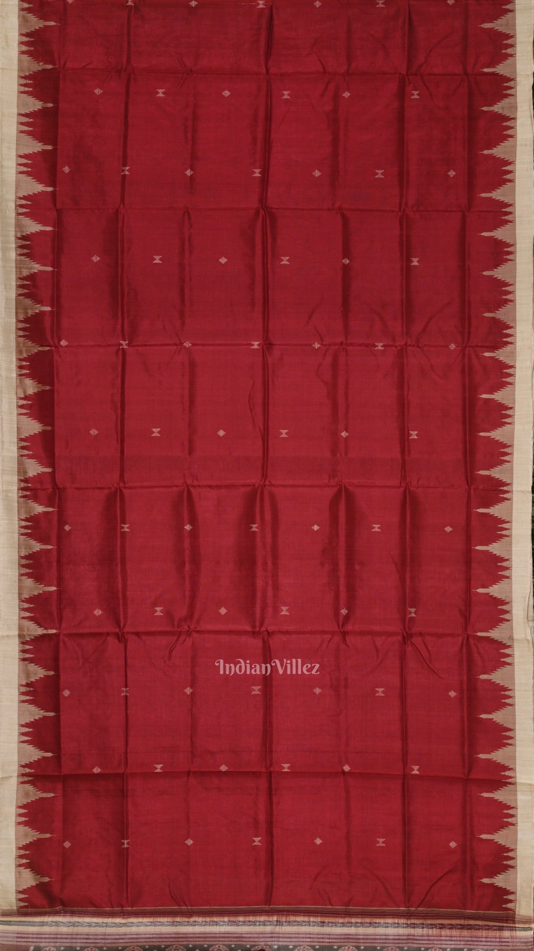 Maroon Red Cream Hazar Buti Bomkai Tussar Silk Saree with Sarabandha Anchal