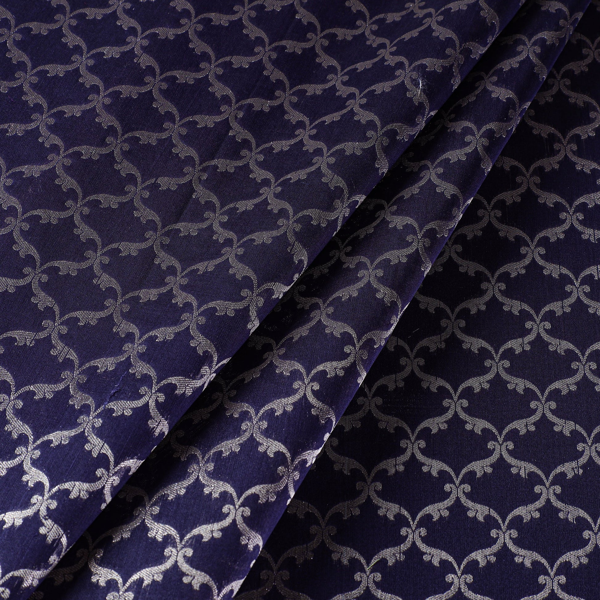 Blue - Banarasi Zari Jaal Silk Cotton Fabric