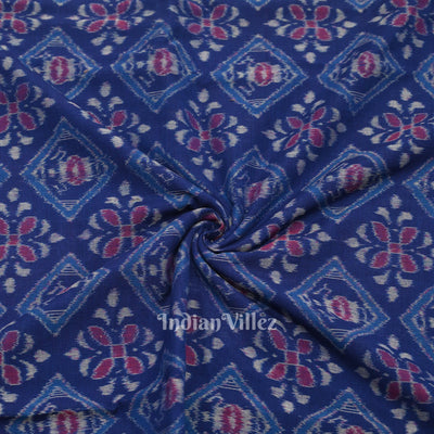 Royal Blue Floral Motif Sambalpuri Ikat Cotton Fabric