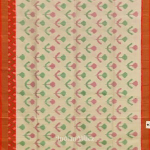 Exclusive White with Red Floral Theme Handloom Pochampally Ikat Saree