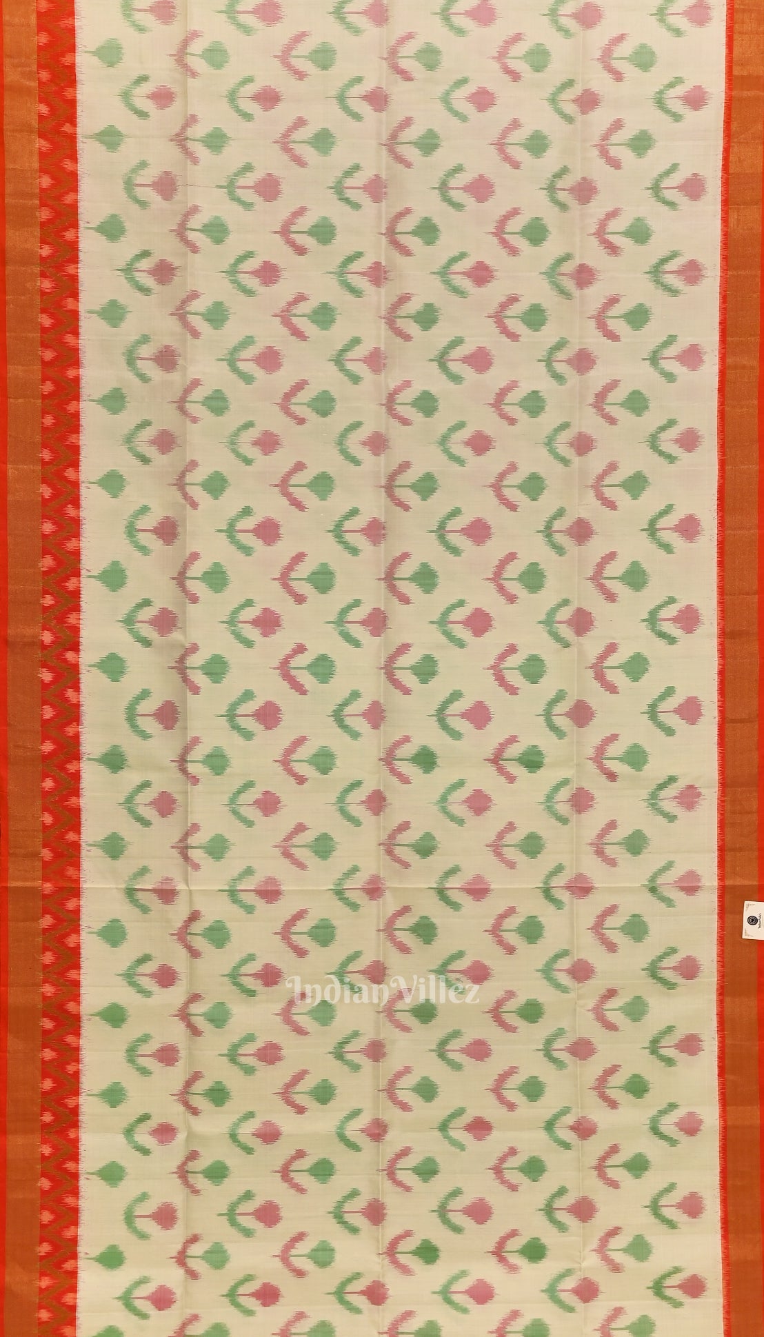 Exclusive White with Red Floral Theme Handloom Pochampally Ikat Saree