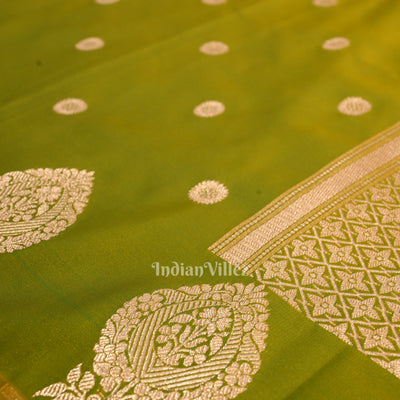 Mehendi Green Dual Tone Floral Motif Mashru Satin Silk Banarasi Saree
