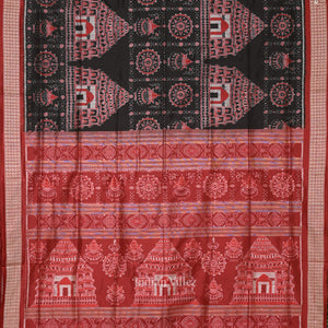 Black Maroon Konark Theme Odisha Ikat Sambalpuri Silk Saree