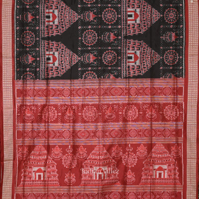Black Maroon Konark Theme Odisha Ikat Sambalpuri Silk Saree