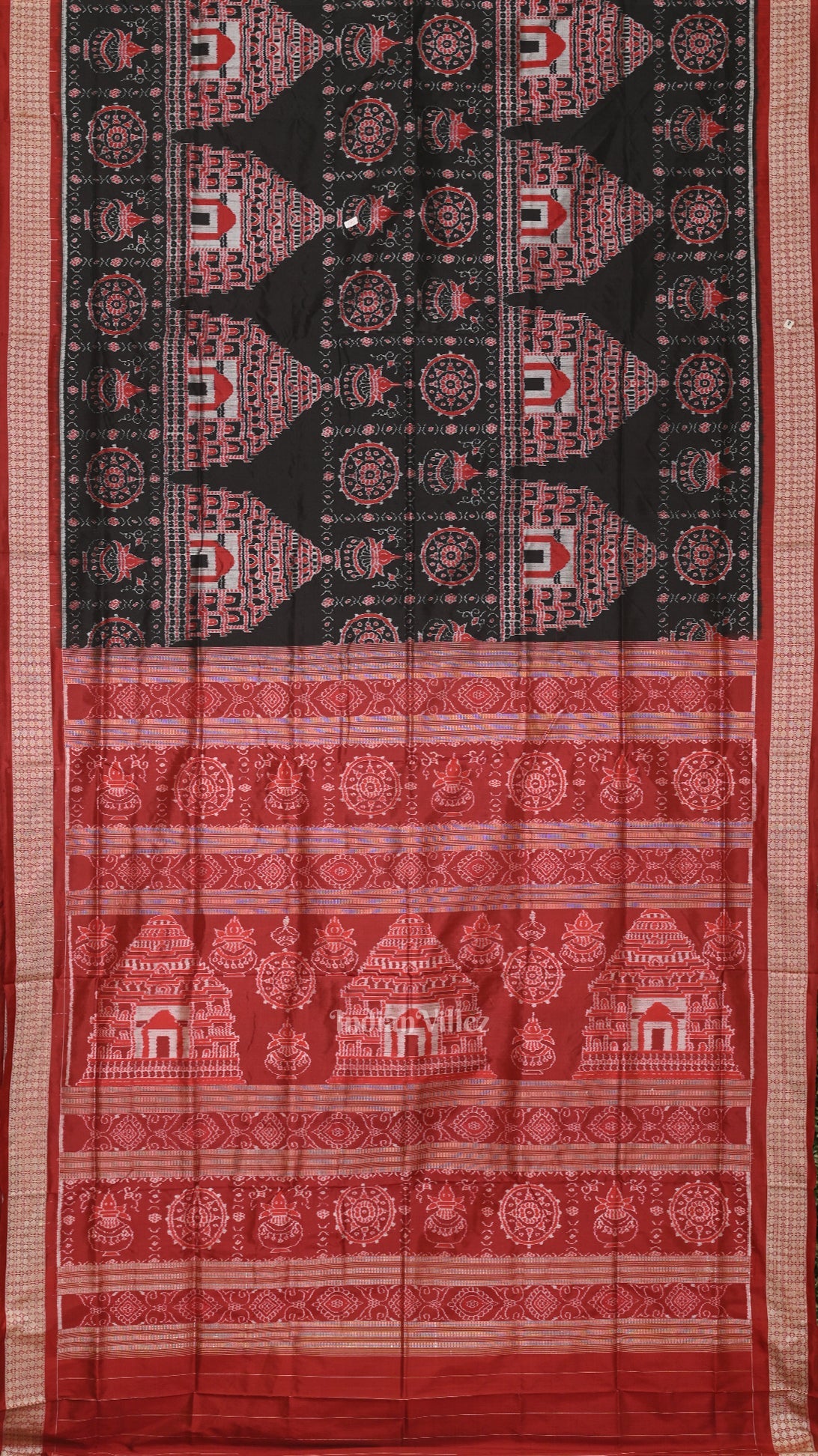 Black Maroon Konark Theme Odisha Ikat Sambalpuri Silk Saree