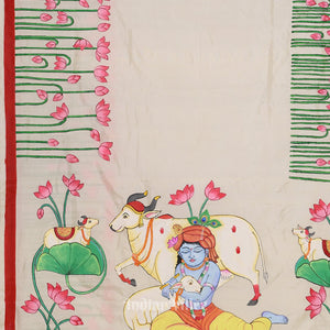 Off White Pichwai Pattachitra Silk Saree