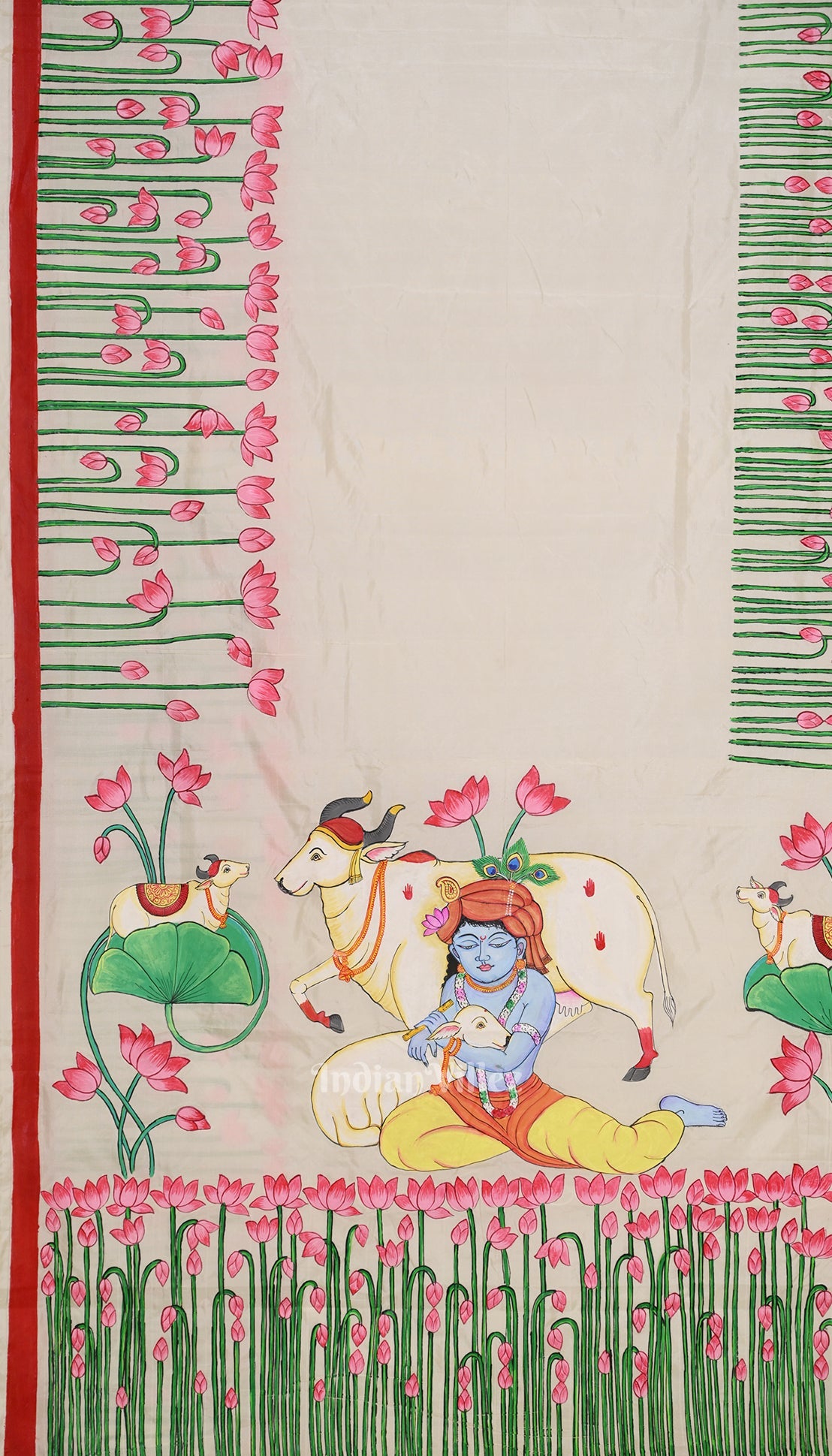 Off White Pichwai Pattachitra Silk Saree