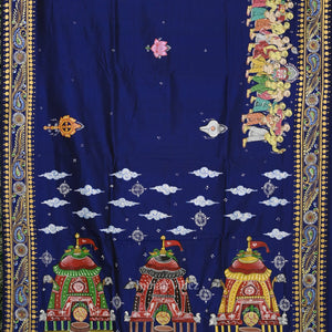 Blue Shree Jagannath Ratha Yatra Hand-Painted Pattachitra Saree (Pre Order)
