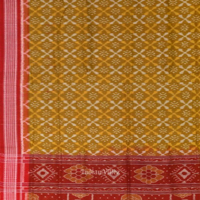 Mehendi Red Odisha Ikat Sambalpuri Pure Cotton Saree