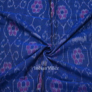 Royal Blue Floral Theme Sambalpuri Ikat Cotton Fabric