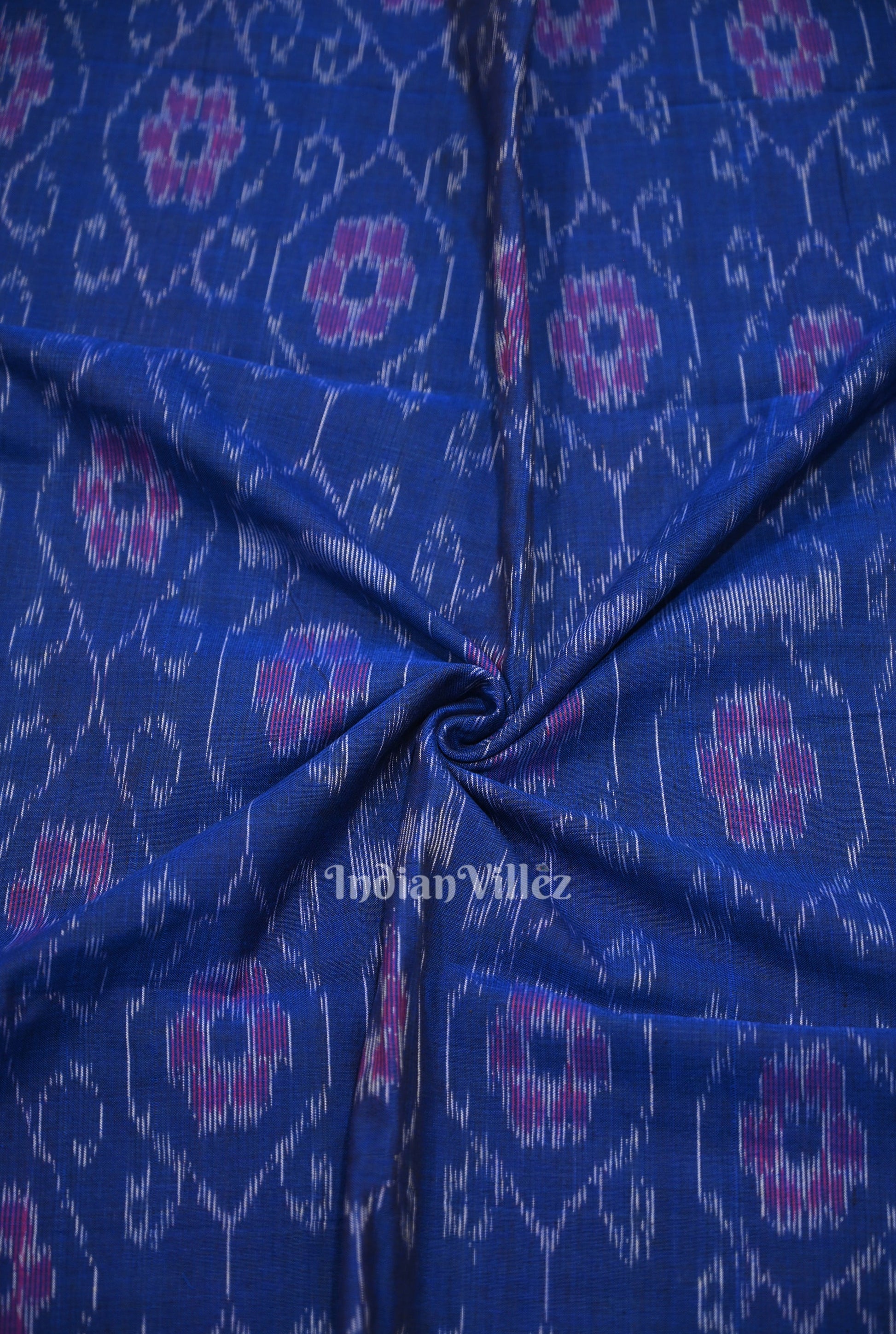 Royal Blue Floral Theme Sambalpuri Ikat Cotton Fabric