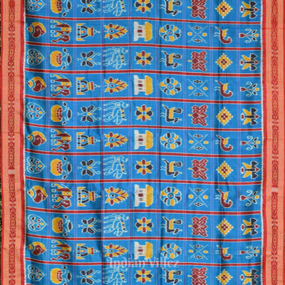 Surf Blue with Red Odisha Ikat Nabakothi Khandua Silk Saree