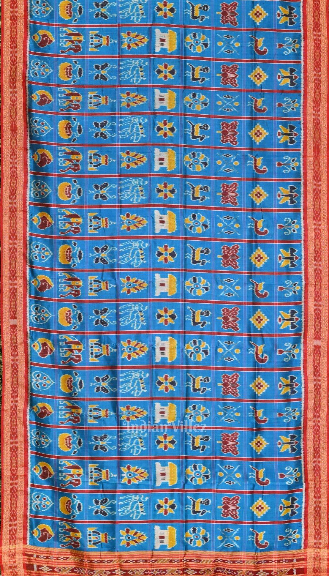 Surf Blue with Red Odisha Ikat Nabakothi Khandua Silk Saree