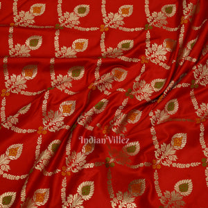 Red Meenakari Pure Mashru Satin Silk Banarasi Saree