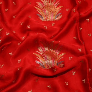 Deep Red Mashru Satin Satin Silk Banarasi Saree