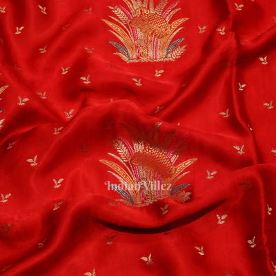 Deep Red Mashru Satin Satin Silk Banarasi Saree