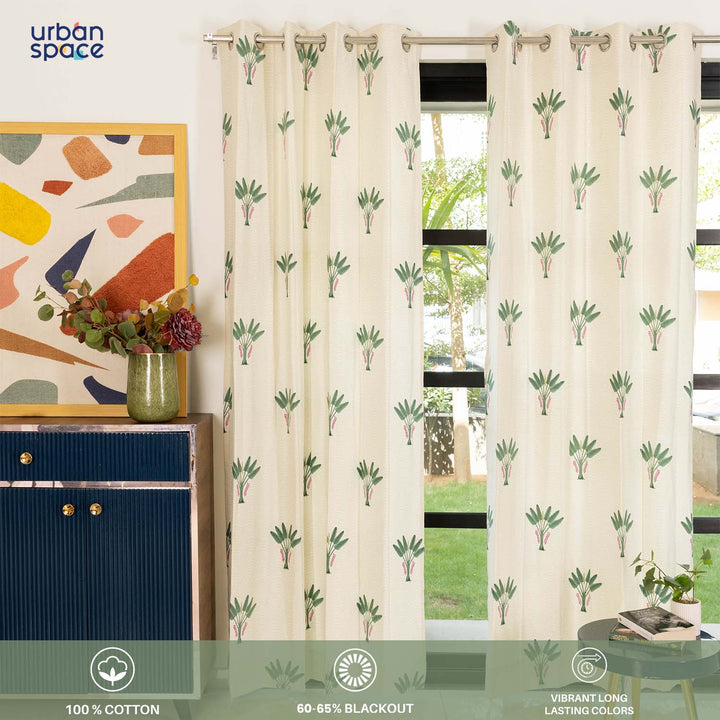 100% Cotton Curtains for Living Room, Bedroom curtains - Pack of 2 curtains, Palm Lagoon Green