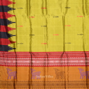 Mehendi Green Phoda Kumbha with Animal Motif  Double Pallu Berhampuri Silk Saree