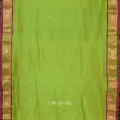 Exclusive Parrot Green Pink Butti Paithani Silk Saree
