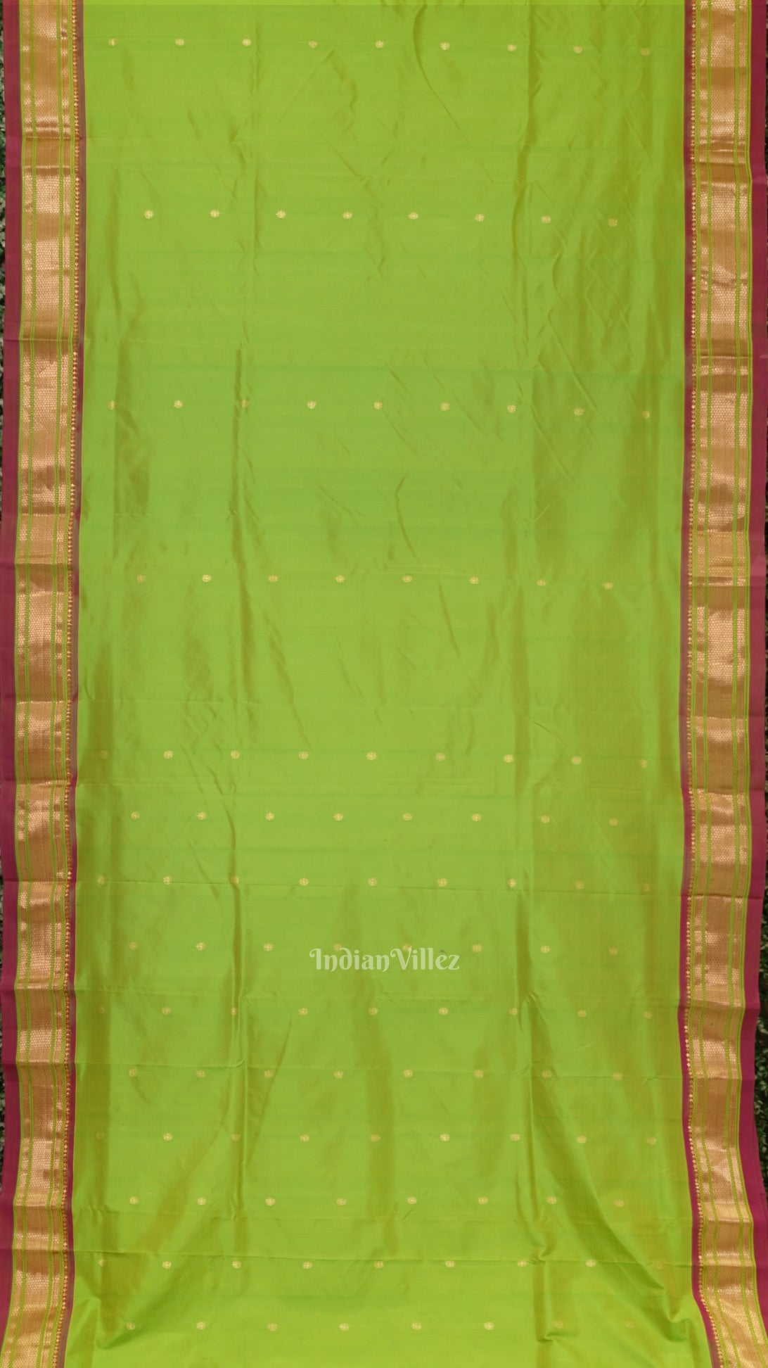 Exclusive Parrot Green Pink Butti Paithani Silk Saree