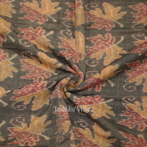 Ash Gray Autumn Leaves Sambalpuri Odisha Ikat Cotton Fabric