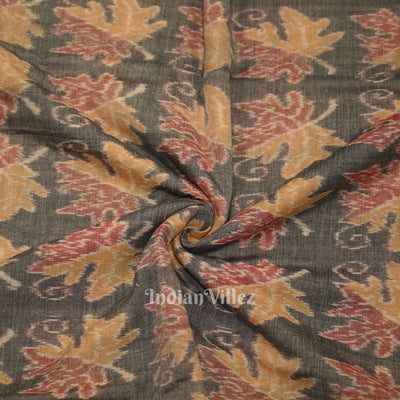 Ash Gray Autumn Leaves Sambalpuri Odisha Ikat Cotton Fabric