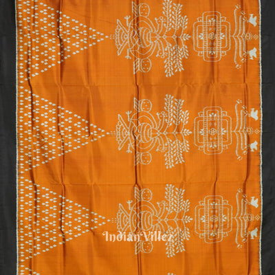 Deep Orange Odisha Ikat Jhoti Designer Contemporary Silk Saree