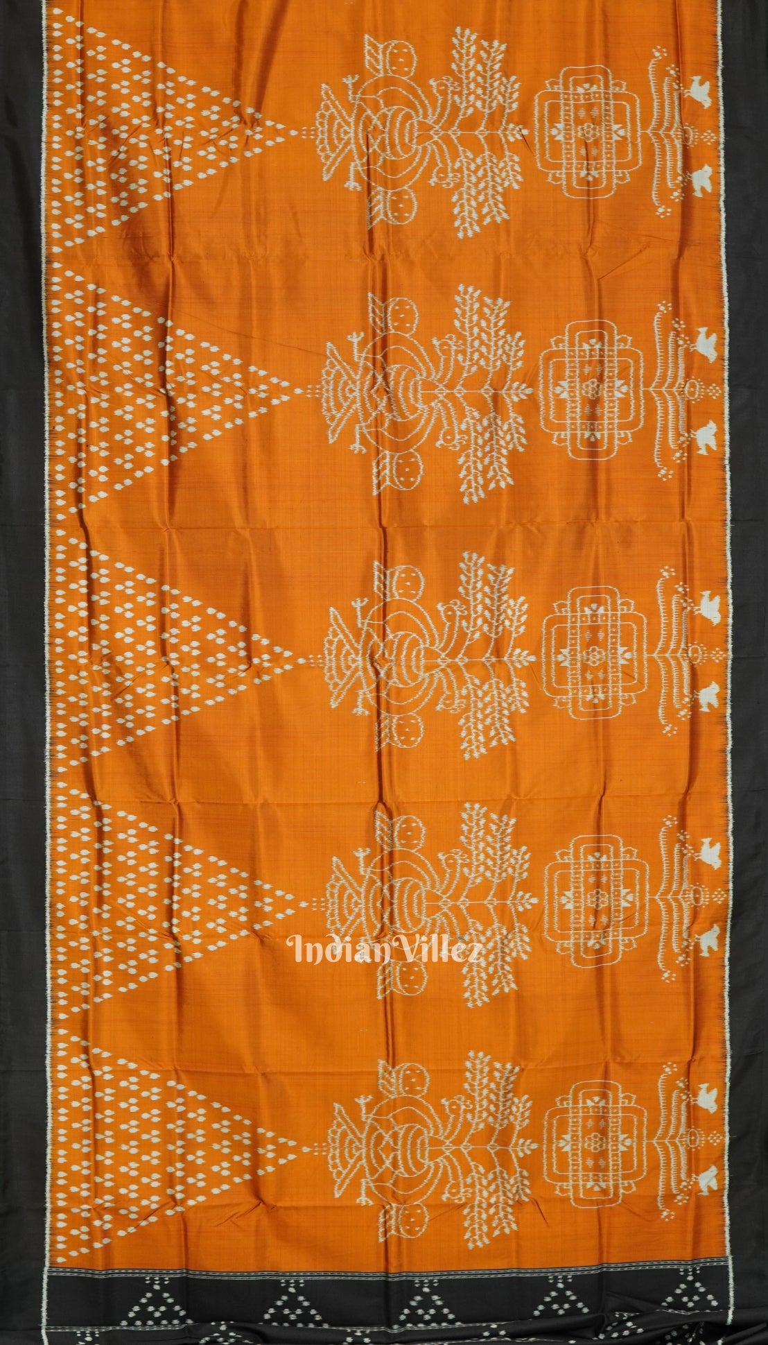 Deep Orange Odisha Ikat Jhoti Designer Contemporary Silk Saree