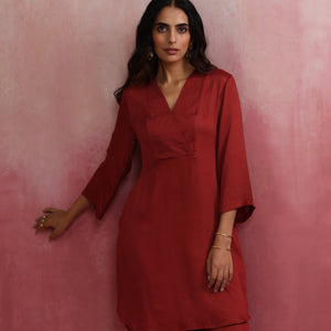 trueBrowns Maroon Modal V Neck Kurta Co-ord Set