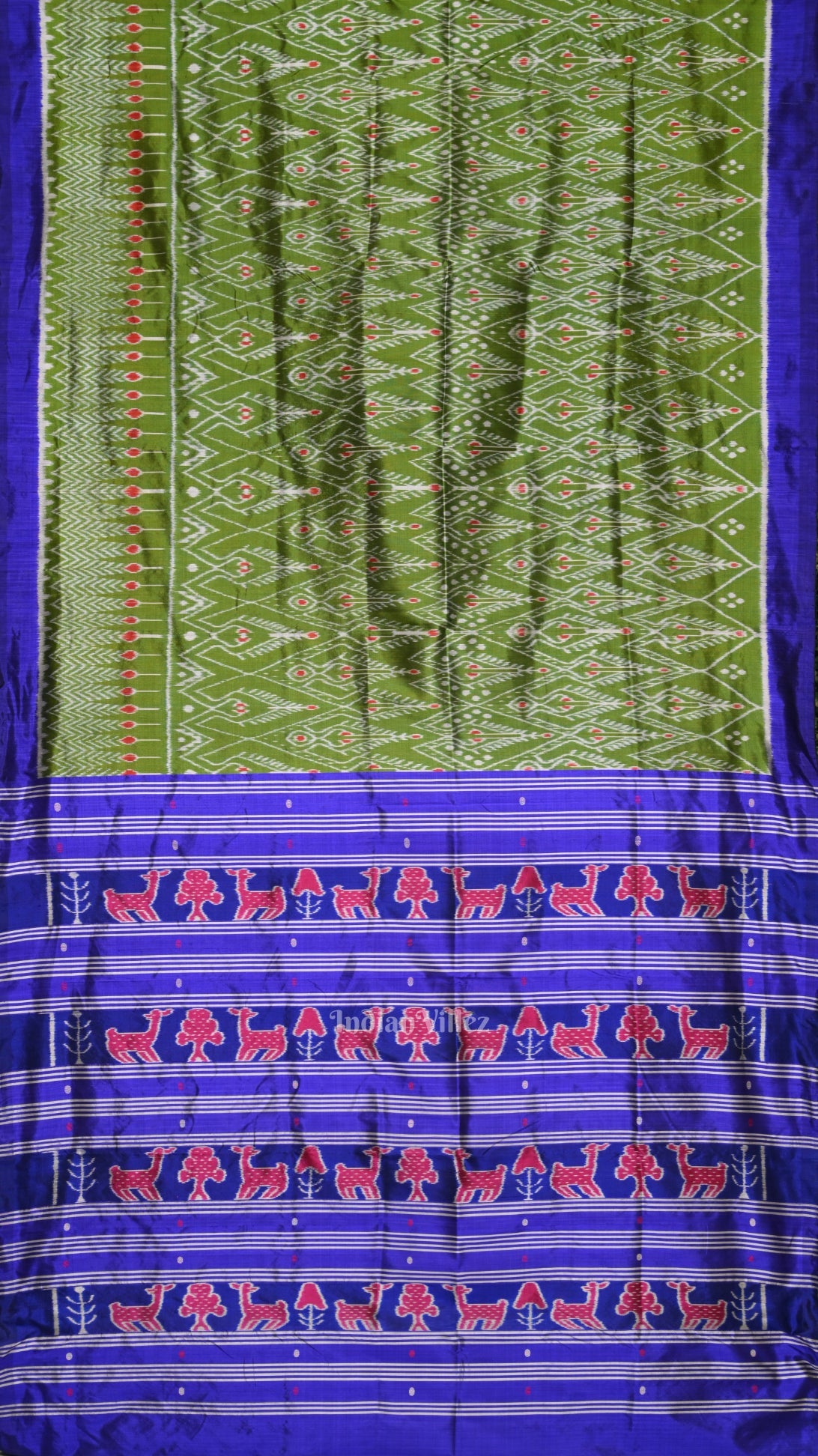 Green Blue Cambodian Inspired Designer Contemporary Silk Saree