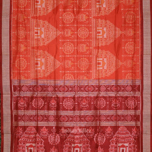 Orange Red Konark Theme Odisha Ikat Sambalpuri Silk Saree