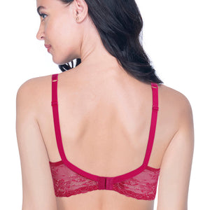 Lace Delight Padded Non-wired Lace Bra - Red Obsession