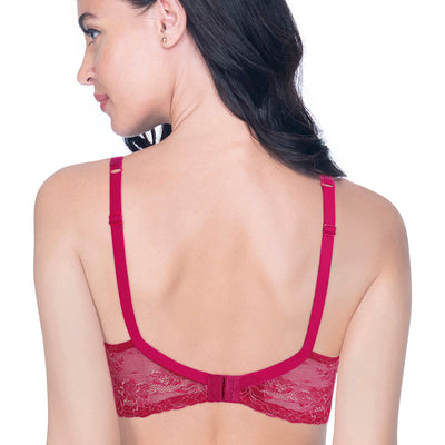 Lace Delight Padded Non-wired Lace Bra - Red Obsession