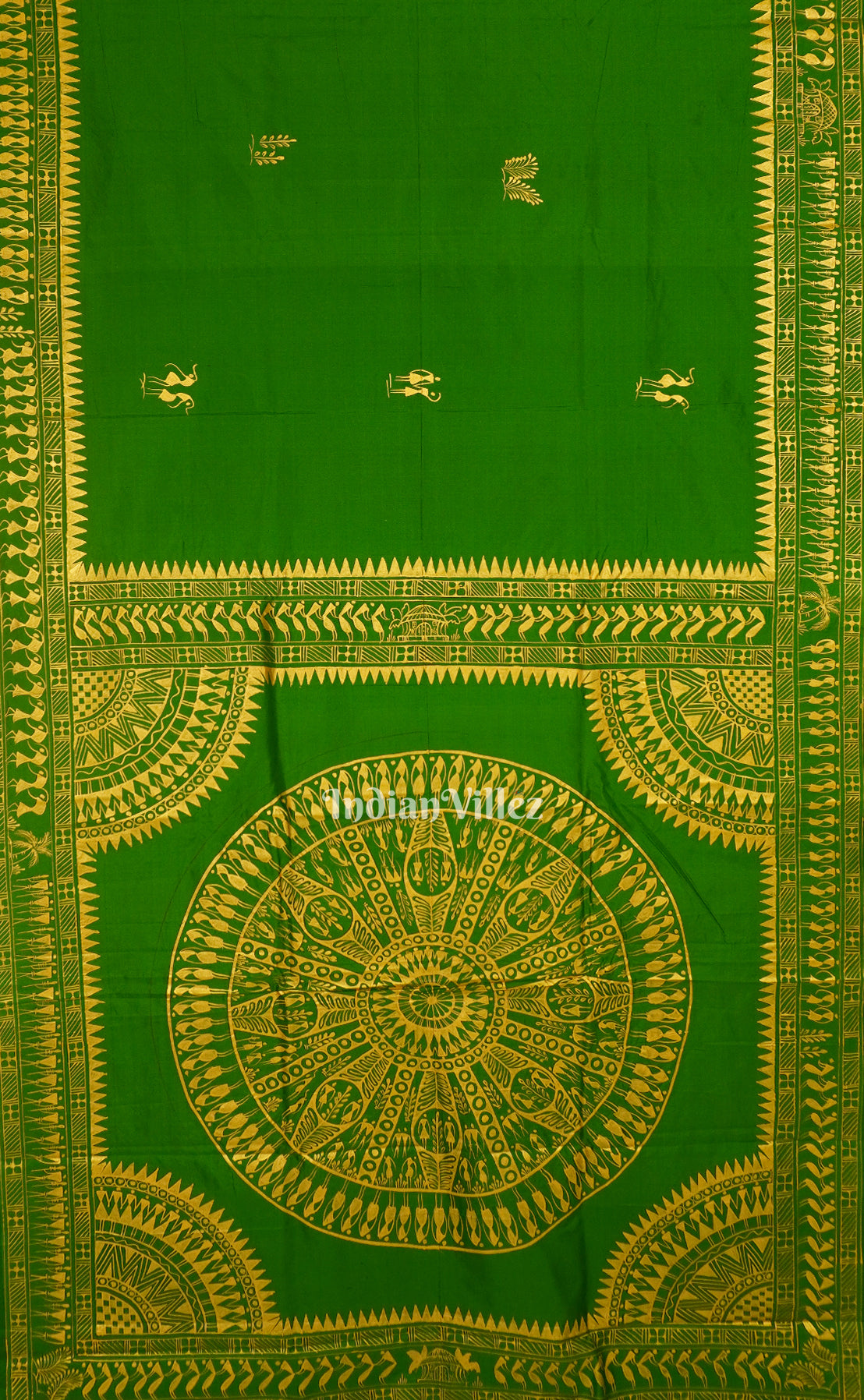 Parrot Green Dual Tone Tribal Themed Hand-Painted Pattachitra Saree