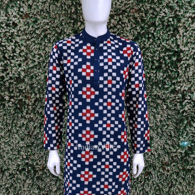 Blue Pasapali Odisha Ikat Cotton Kurta for Men