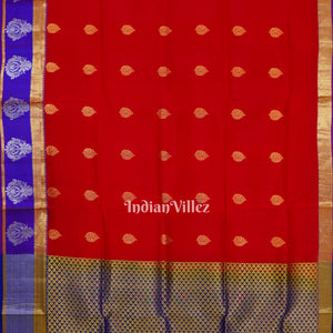 Red Blue Pure Kanjivaram Soft Silk Saree