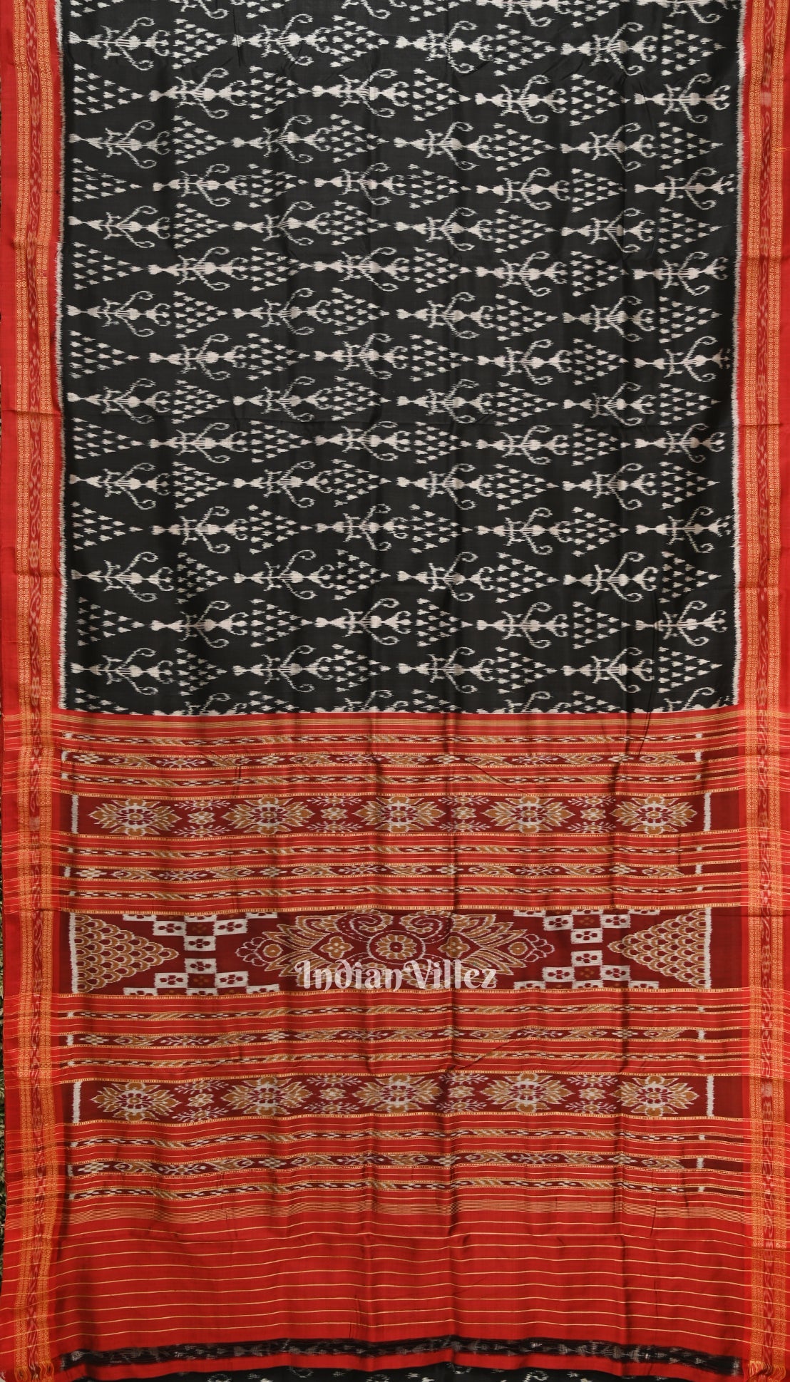 Black Tribal Art Odisha Ikat Khandua Silk Saree