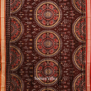 Maroon Dual Tone Tribal Theme Sambalpuri Silk Saree