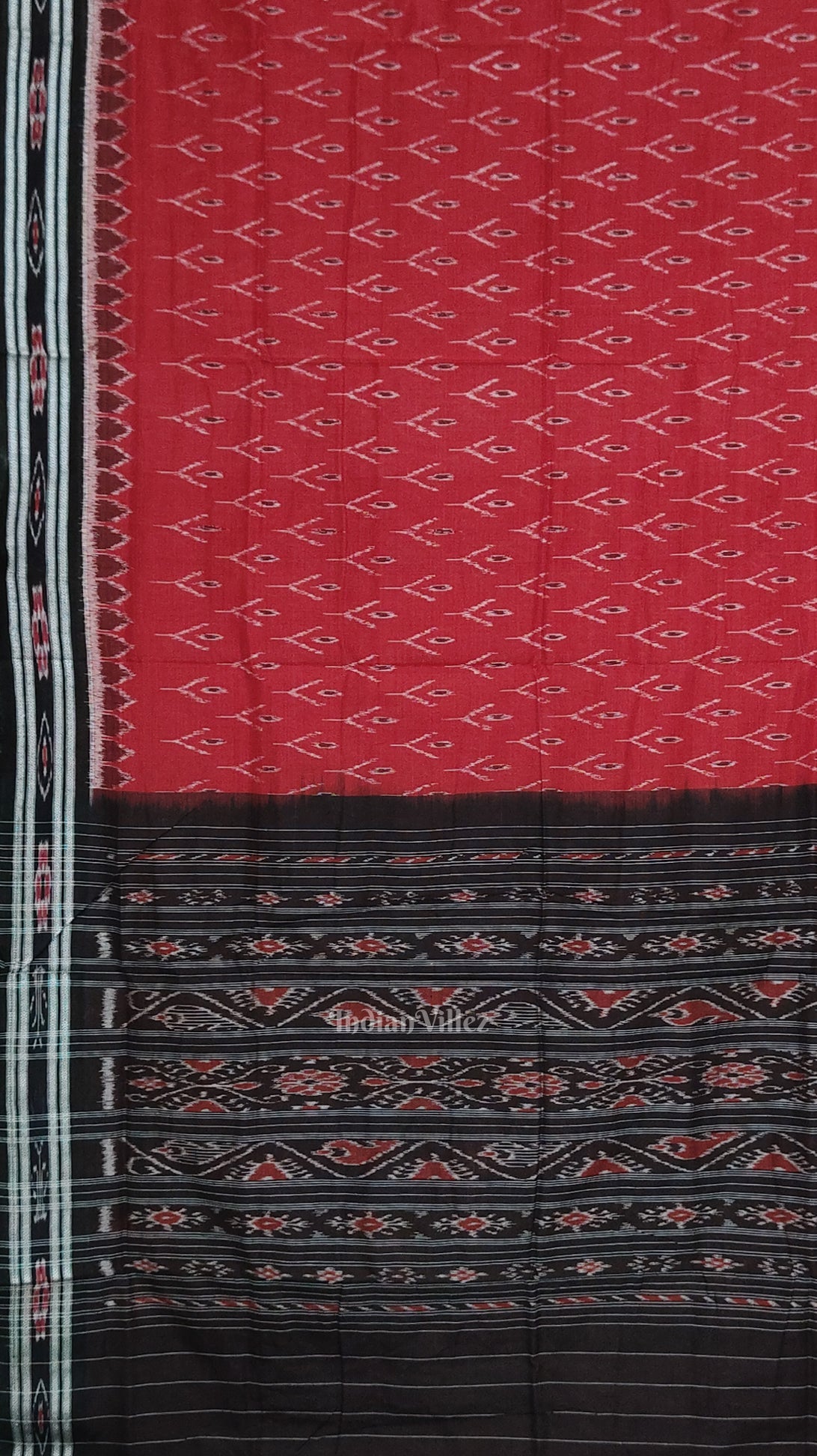Red Black Mayur Chandrika Maniabandha Cotton Saree