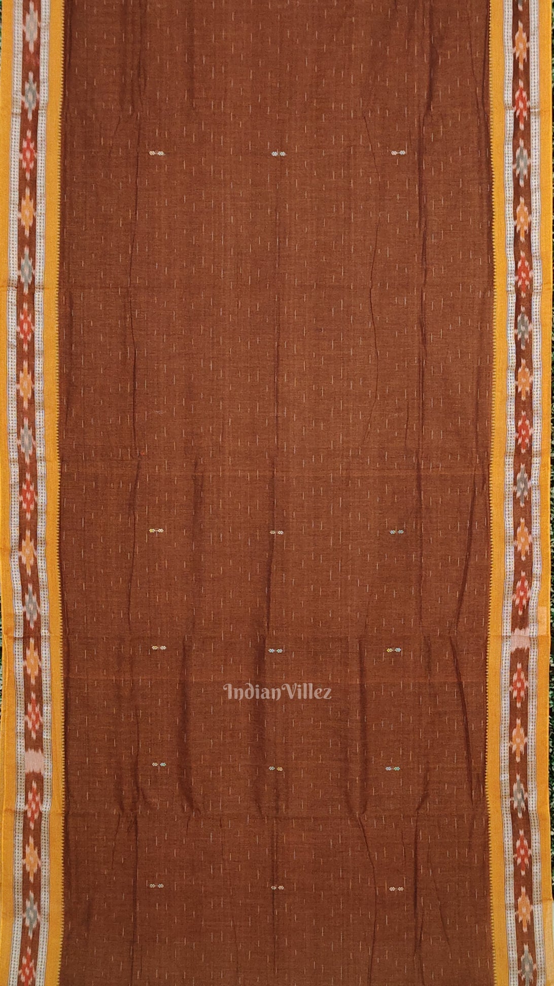Brown Blue Odisha Ikat Maniabandha Cotton Saree