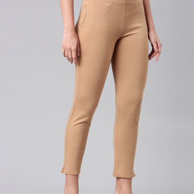 Women Solid Wheat Mid Rise Smart Fit Kurti Pant